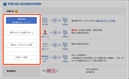 積立設定 操作ガイド | 取引ガイド | 投資信託 | 楽天証券-楽天キャッシュでの積立設定